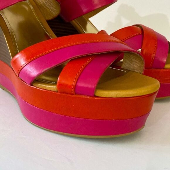 Coach Color Block Platform Sandals Orange Pink Stripe - Picture 3 of 12
